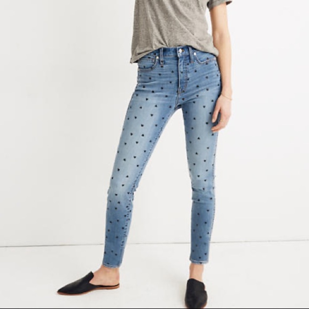 Madewell 10” High Rise Skinny Heart Print Jeans Size 27